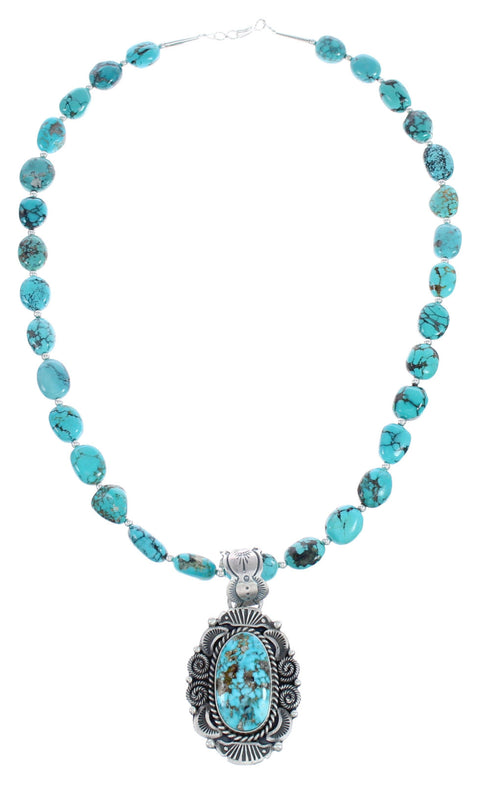Native American Turquoise Sterling Silver Bead Necklace And Pendant Set AX124772